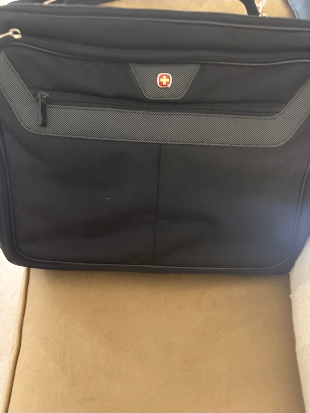 SwissGear Black Laptop Briefcase with Red Logo Accent